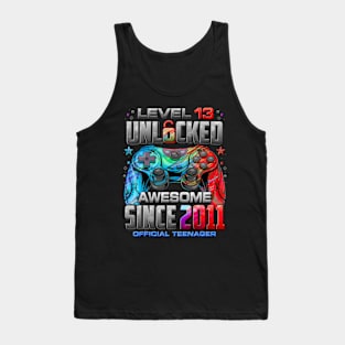 Level 13 Unlocked Awesome Since 2011 13th Birthday Gaming Tank Top